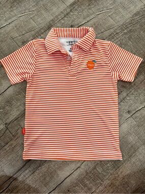 Garb Boys Striped Polo Shirt 3T Orange White Beach Logo Performance Polo